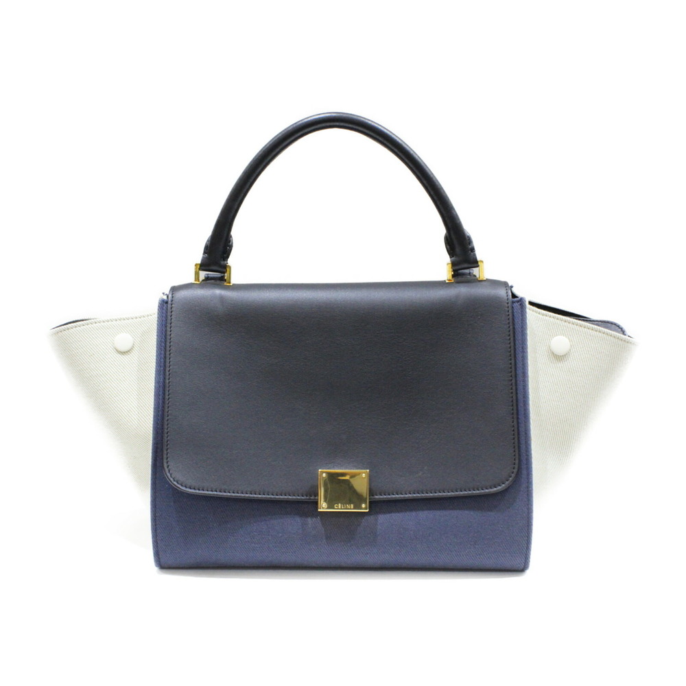 CELINE Trapeze Black Navy Blue Beige Tan Leather Handbag Shoulder Bag - Picture 1 of 7